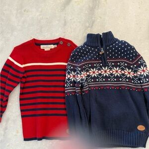 Two Boys Christmas Holiday Sweater Bundle H&M size 4-6 Fair Isle Red Shirt